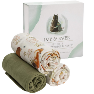 IVY & EVER Organic Cotton Muslin Swaddle Blankets Unisex