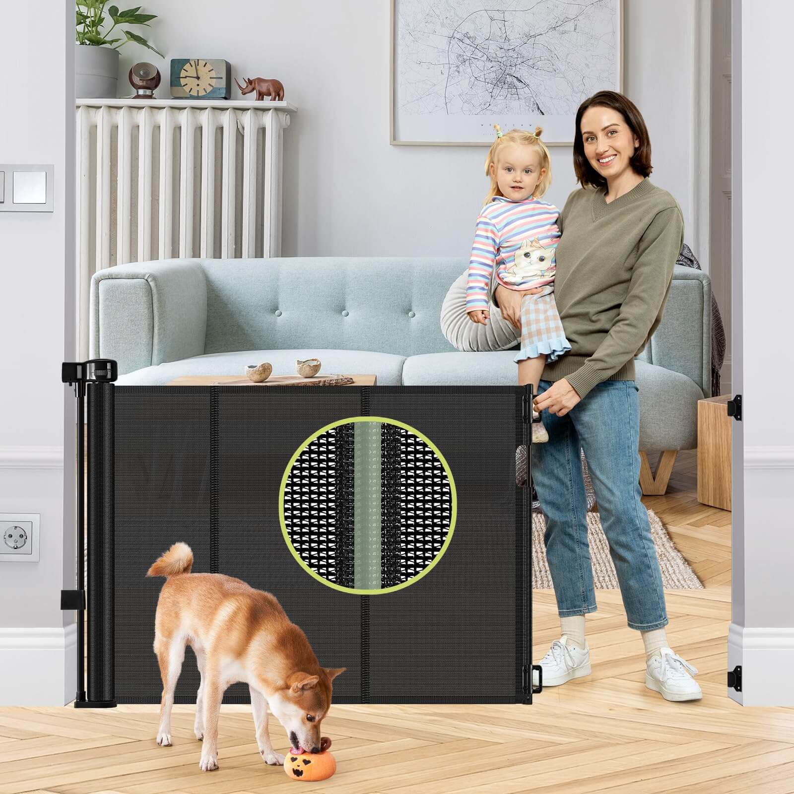 HEELALBABY Tall Retractable Mesh Baby Gate